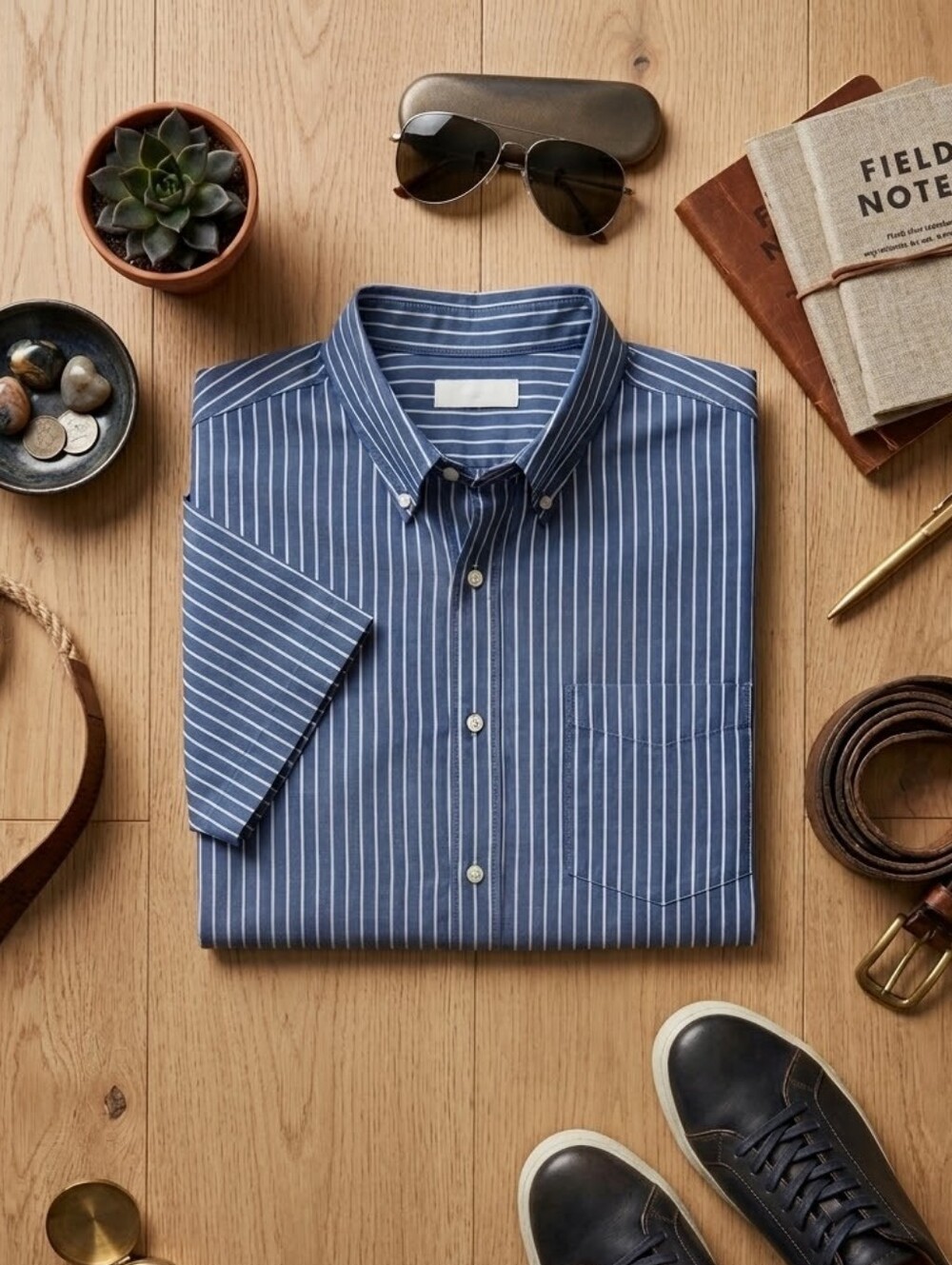Arrow Blue and White Pinstripe Short-Sleeve Button-Down Shirt